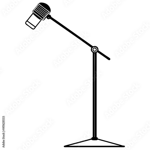 Vector silhouette of a microphone stand with a suspended microphone hanging down