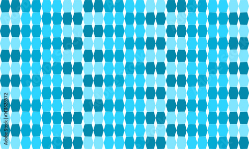 two tone blue green gradient and white hexagon diamond repeat horizontal strip pattern, replete image design for fabric printing