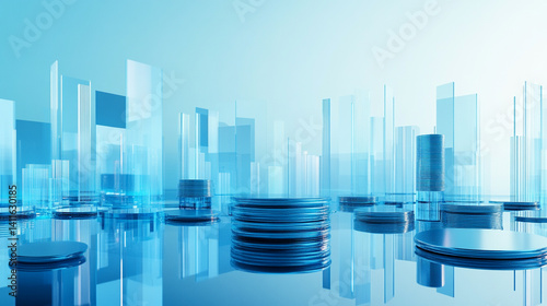 Visualization Blue Gradient With Floating Financial