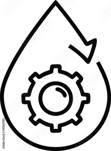 Water Drop with Gear inside and Arrow around it on Transparent Background