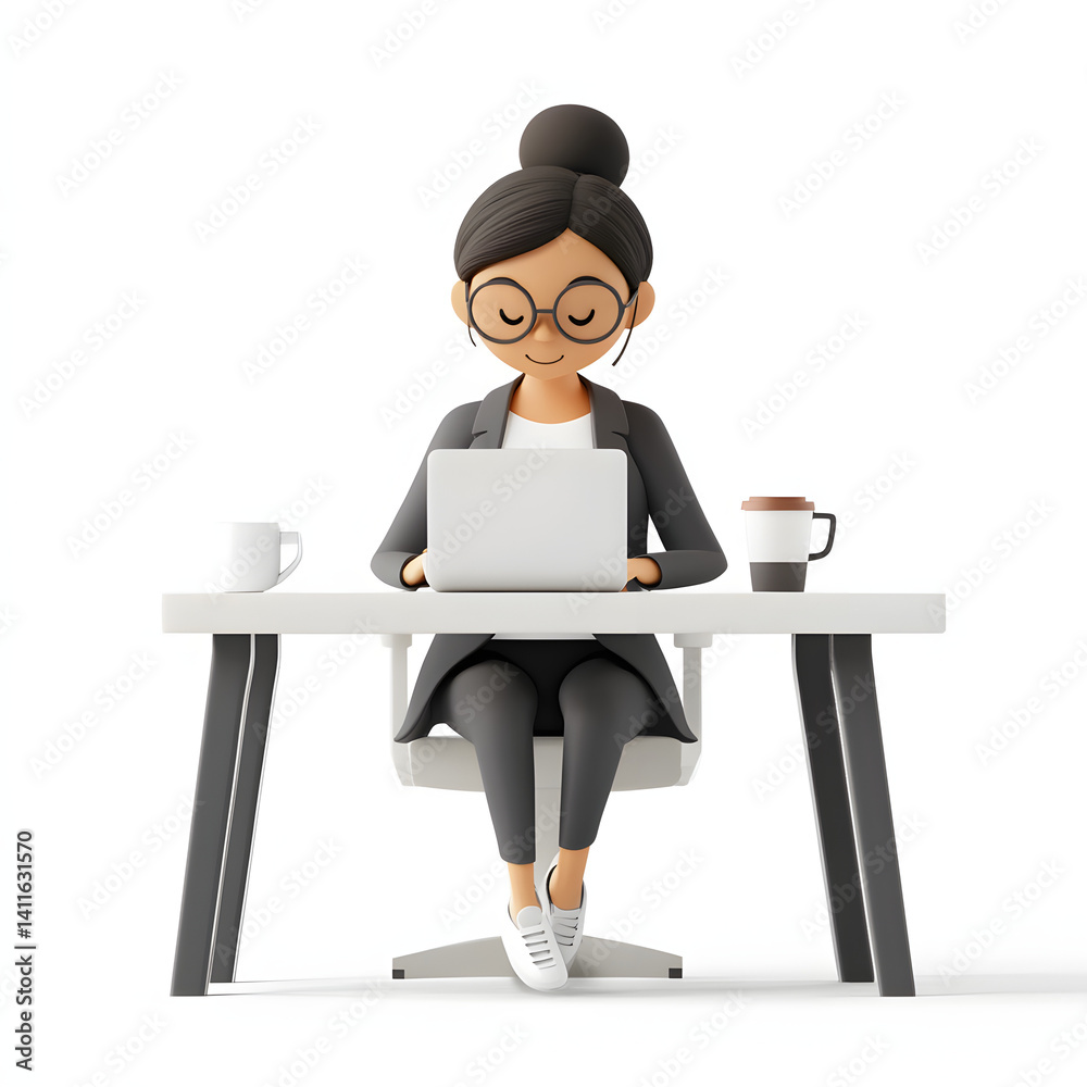 3D render of businesswoman working on laptop. 3D render of businesswoman working on laptop.