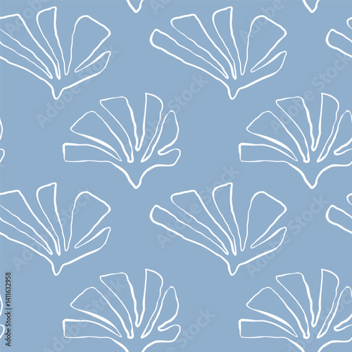Seamless hand drawn seaweed pattern ocean doodle marine fabric design blue
