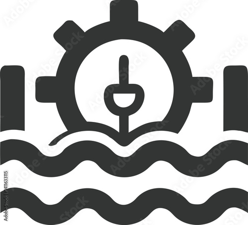 Waterwheel Mechanism over Rippling Water on Transparent Background Icon