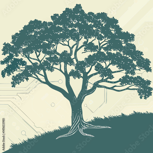 geen tree silhouette vector illustration depicts a spring nature plant