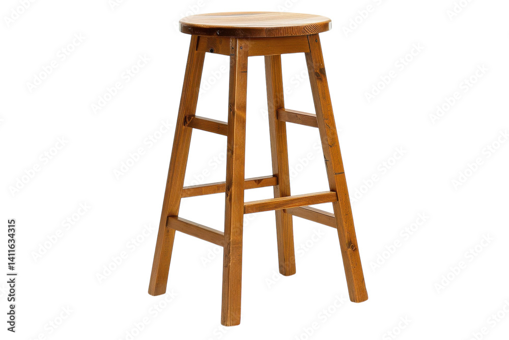 A rustic wooden stool stands elegantly on a bright, minimalistic backdrop, inviting warmth and charm into any space isolated on transparent background A rustic wooden stool stands elegantly on a bright, minimalistic backdrop, inviting warmth and charm into any space isolated on transparent background