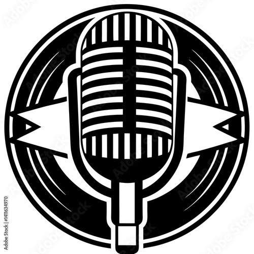 Vector silhouette of a microphone with a classic grill design