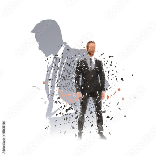 Business people, group of men in suit, collage of vector illustrations, double exposure