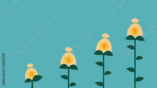 An Animated Footage of Money Bag flower symbolizes finance, growth, wealth, prosperity, sales. Ideal for finance, business, success projects