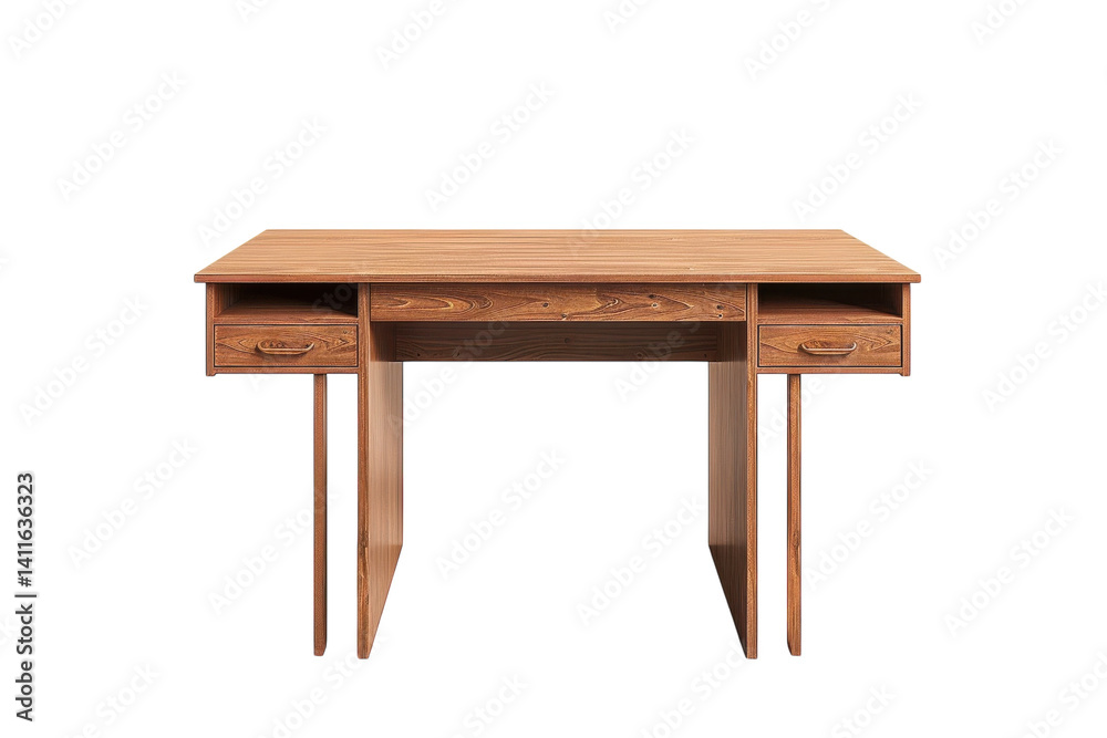 A sleek wooden desk with two drawers designed for minimalist workspaces, perfect for home offices or study areas in a contemporary setting isolated on transparent background A sleek wooden desk with two drawers designed for minimalist workspaces, perfect for home offices or study areas in a contemporary setting isolated on transparent background