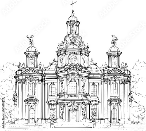 Baroque style Castle coloring book design, Baroque style Castle vector graphic