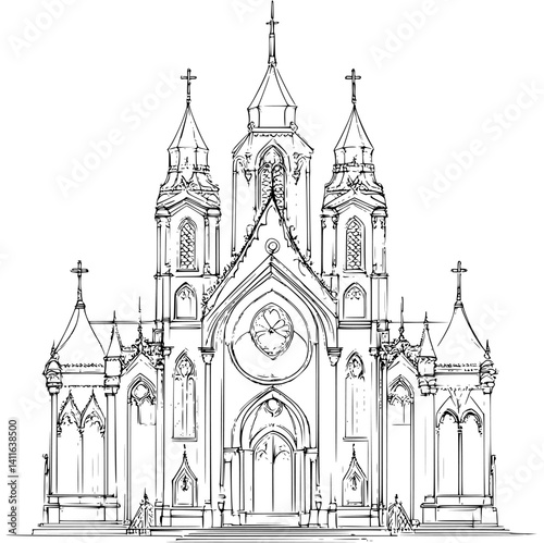 Baroque style Cathedral coloring book design, Baroque style Cathedral vector graphic