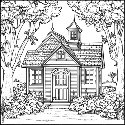 Cape Cod style Boathouse coloring book design, Cape Cod style Boathouse vector graphic