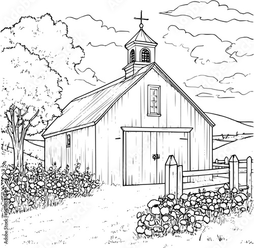 Cape Cod style Barn coloring book design, Cape Cod style Barn vector graphic