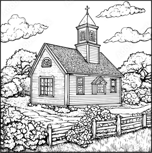 Cape Cod style Post office coloring book design, Cape Cod style Post office vector graphic