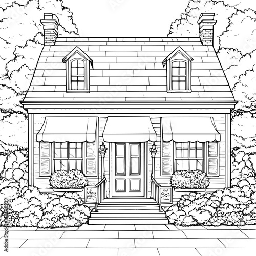Cape Cod style Tavern coloring book design, Cape Cod style Tavern vector graphic