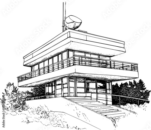 Contemporary style Broadcasting facility coloring book design, Contemporary style Broadcasting facility vector graphic
