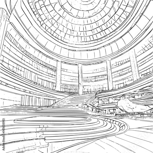Contemporary style Conference center coloring book design, Contemporary style Conference center vector graphic