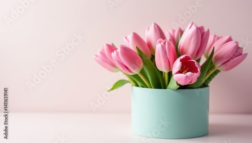Wallpaper Mural Delicate pink tulips in pastel hatbox on white , flowers, bright Torontodigital.ca