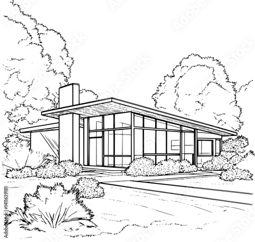 Contemporary style Research facility coloring book design, Contemporary style Research facility vector graphic