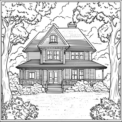 Craftsman style Carriage house coloring book design, Craftsman style Carriage house vector graphic