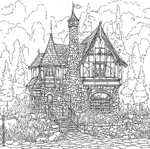 Craftsman style Studio coloring book design, Craftsman style Studio vector graphic