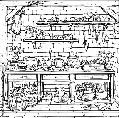 Farmhouse style Blacksmith shop coloring book design, Farmhouse style Blacksmith shop vector graphic