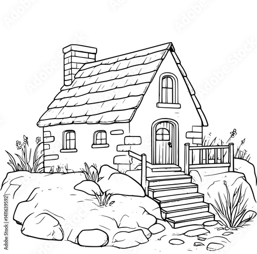 Farmhouse style Root cellar coloring book design, Farmhouse style Root cellar vector graphic