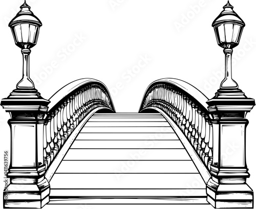 Gothic style Bridge coloring book design, Gothic style Bridge vector graphic