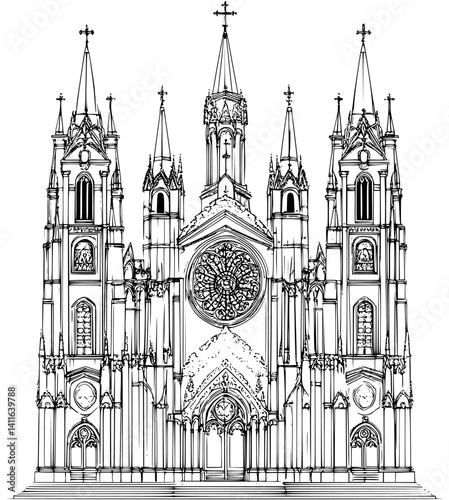 Gothic style Church coloring book design, Gothic style Church vector graphic