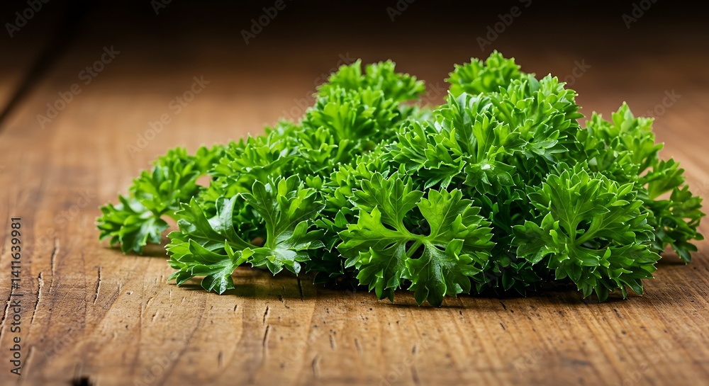 Fresh Parsley Pile: Rustic Wooden Background, Vibrant Green Hues Fresh Parsley Pile: Rustic Wooden Background, Vibrant Green Hues