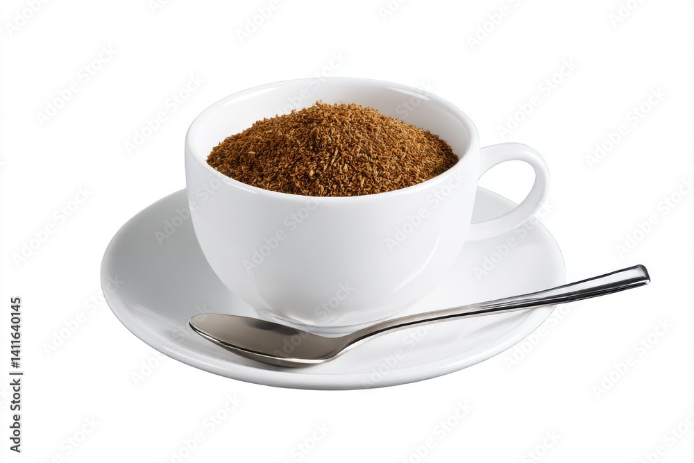 Cup filled with brown powder isolated on white background Cup filled with brown powder isolated on white background