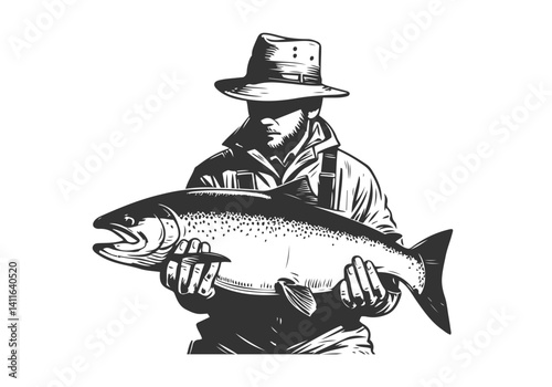 Atlantic Salmon hand drawn sketch illustration vector