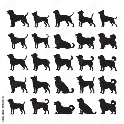 Vector Silhouettes of 25 Dog Breeds Collection