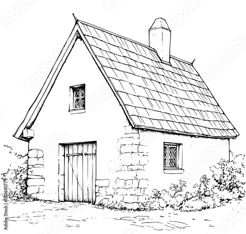 Tudor style Barn coloring book design, Tudor style Barn vector graphic