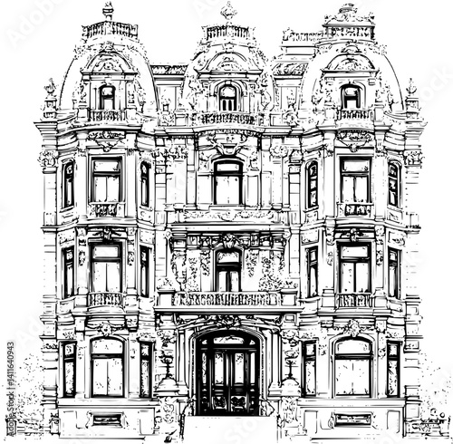 Victorian style Bank coloring book design, Victorian style Bank vector graphic