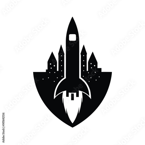 City Rocket Launch Symbol of Urban Advancement