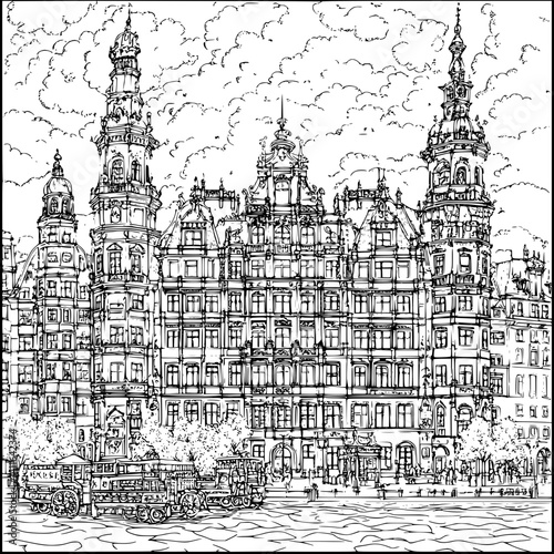 Baroque style City hall coloring book design, Baroque style City hall vector image