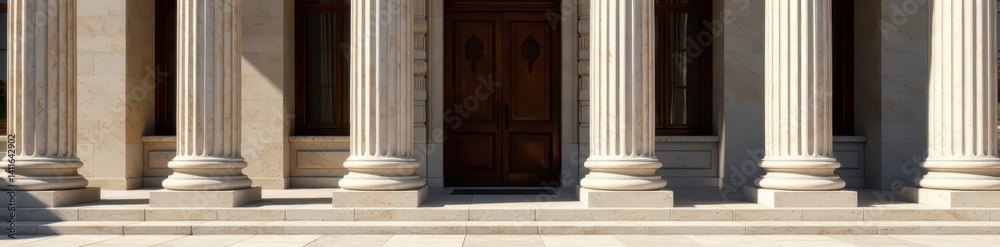 Obraz premium Elegant fluted marble columns adorn building facade, ornate, grey