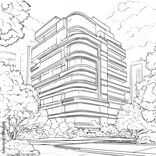 Contemporary style Broadcasting facility coloring book design, Contemporary style Broadcasting facility vector image