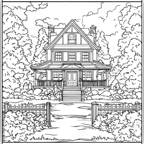 Craftsman style Schoolhouse coloring book design, Craftsman style Schoolhouse vector image