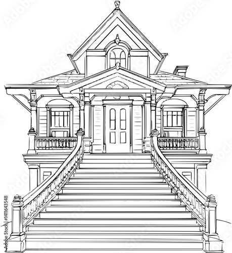 Craftsman style Pavilion coloring book design, Craftsman style Pavilion vector image