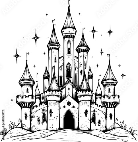 Gothic style Citadel coloring book design, Gothic style Citadel vector image