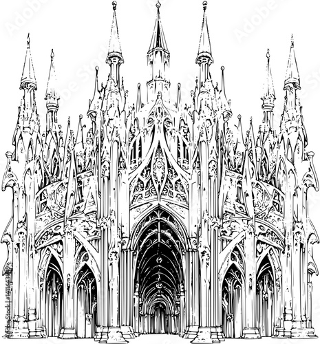 Gothic style Tower coloring book design, Gothic style Tower vector image