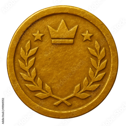 Gold laurel wreath in coin.