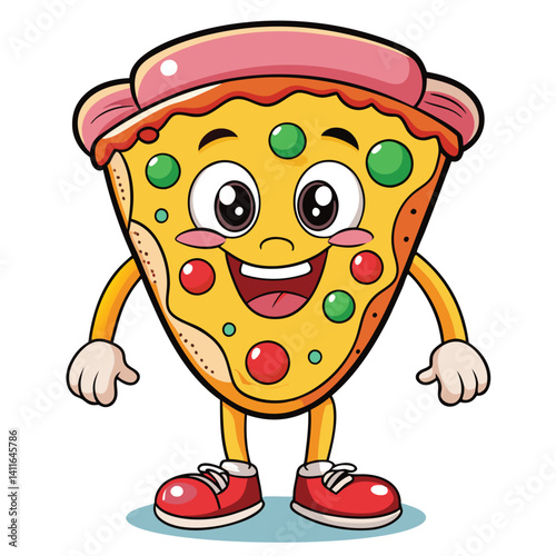 Happy Pizza Slice Character