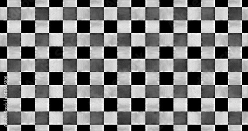 Abstract Seamless Pattern With Black and White Watercolor Squares. Black-white Background With Checkered Endless Design. Abstract Painting-like Tartan Print.