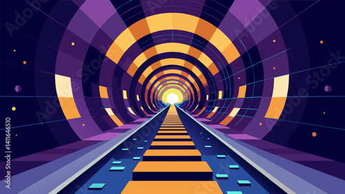 A tunnel of light showcasing the speed and precision with which algorithms can sort through massive amounts of data.. Vector illustration