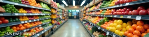 Wallpaper Mural Blurred supermarket aisles, colorful produce & shelves, supermarket, store background Torontodigital.ca