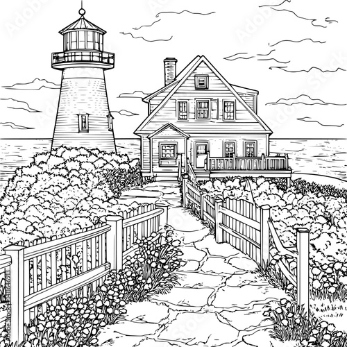 Cape Cod style Guesthouse coloring book design, Cape Cod style Guesthouse vector illustration