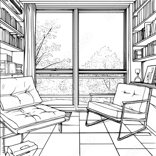 Bauhaus style Studio apartment coloring book design, Bauhaus style Studio apartment vector illustration